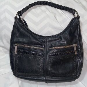 Vintage Brighton large Braided Strap Black expandable Hobo Bag